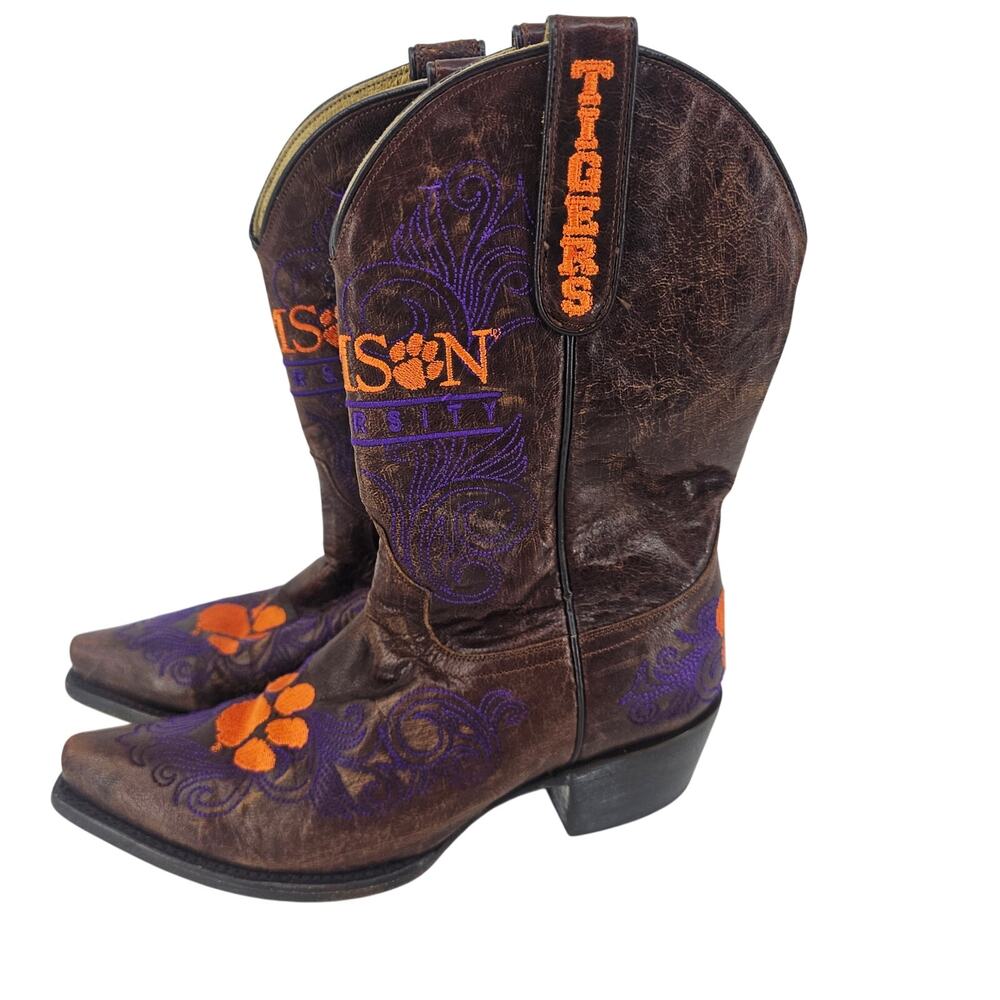 Gameday Clemson Tigers Logo NCAA Western Cowgirl Leather Boot CL-L035 Women's 7